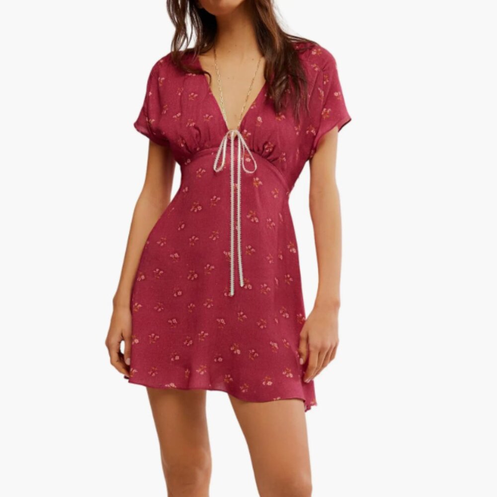 Free People Women Size XS Everyone's Favorite Floral Minidress Earth Red NWT